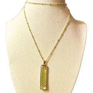 Vintage Encapsulated Ferm Leaf With Brass Pendant Necklace.